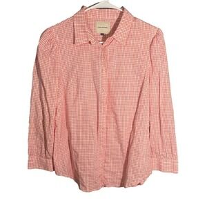𝅺court & Rowe Pink Gingham 100% Cotton Button Down Blouse Size Medium